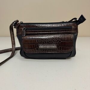 BRIGHTON Women's Purse Brown Leather Crocodile Crossbody Shoulder Bag Classic